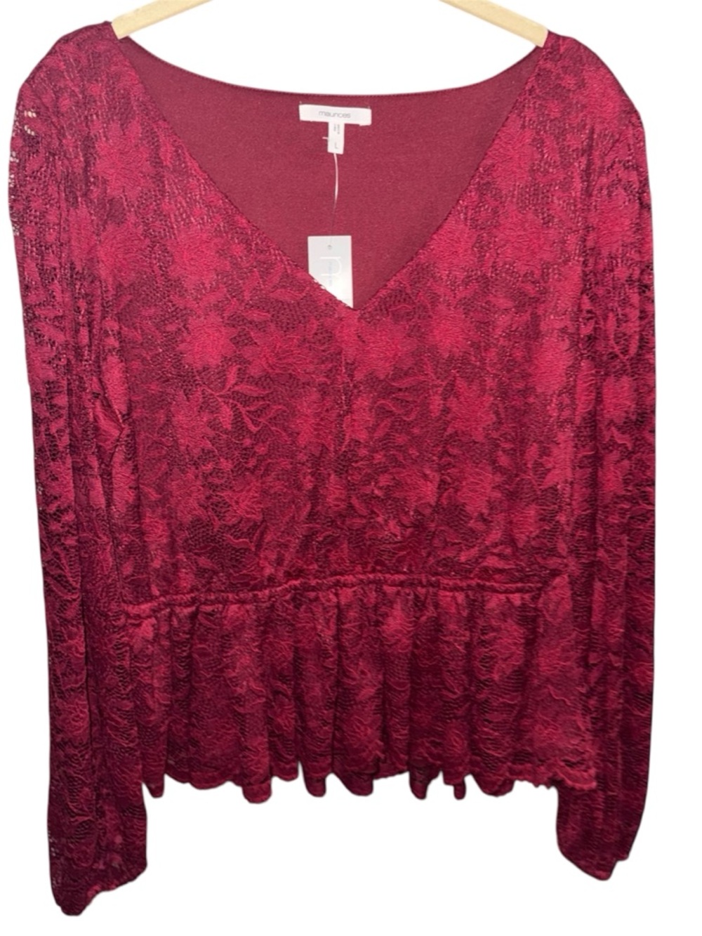 Maurices Wine Lace V-Neck Peplum Blouse